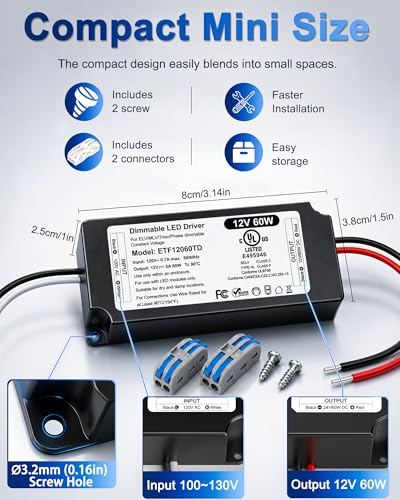 12V & 24V Dimmable LED Driver 60W 96W 1 Pack & 2 Pack