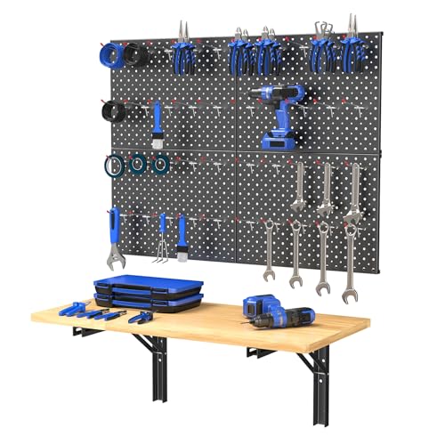 Space Saving Wall Mounted Folding Workbench with Pegboard Kit