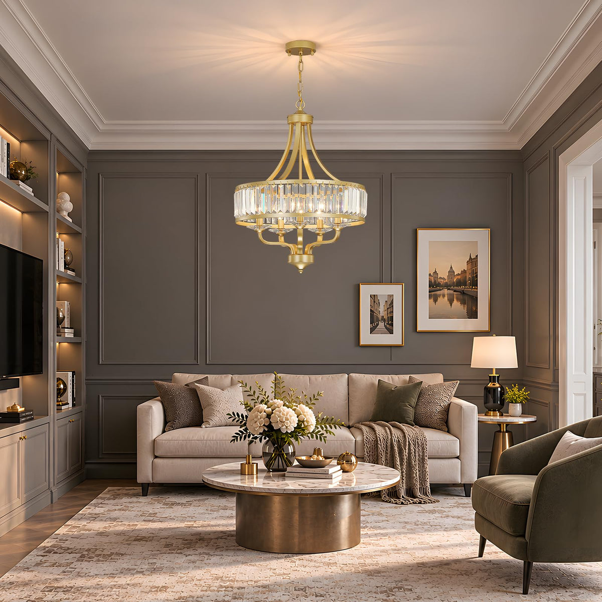 5 Light Gold Crystal Chandelier (Gold / 5-Light)
