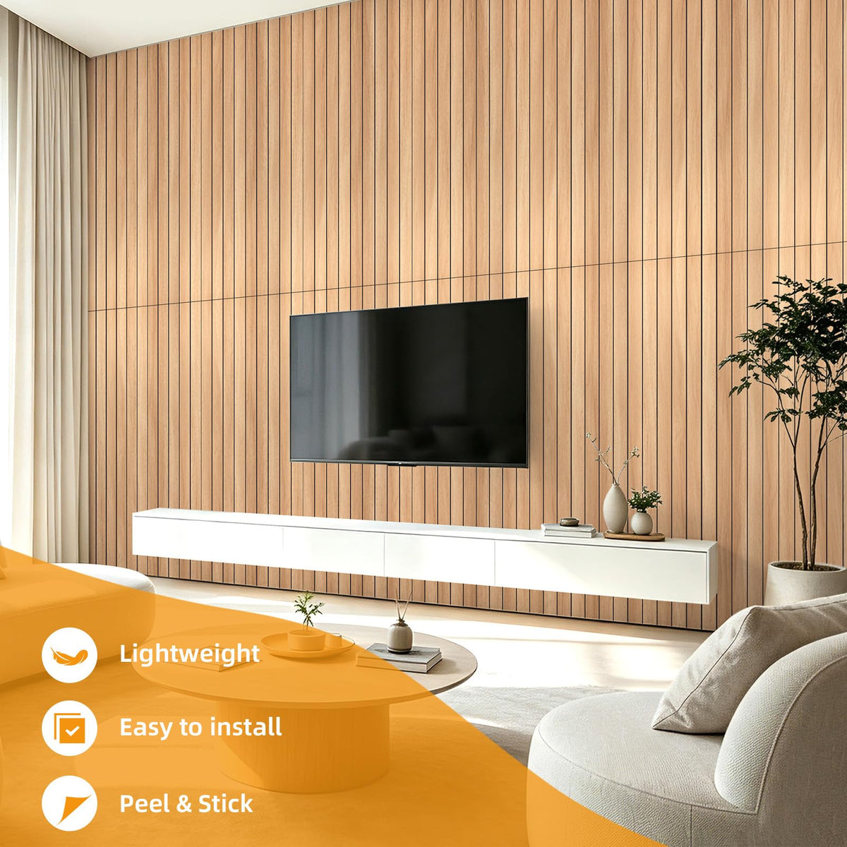 6 Pack Peel and Stick PVC Wood Slat Wall Panel (Oak)