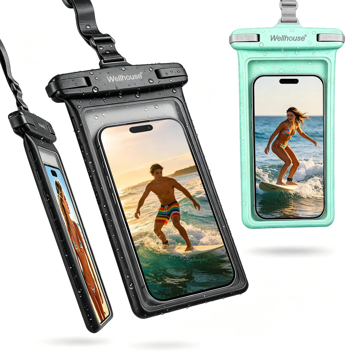Waterproof Phone Pouch (2 Pack - Black & Green8.0")