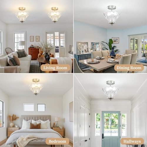 Semi Flush Mount Light with Floral Shade