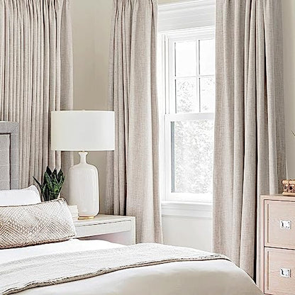100% Blackout Linen Curtains for Bedroom 52x92 Inches Ivory (Ivory / 52"W x 92"L (Pack of 2))