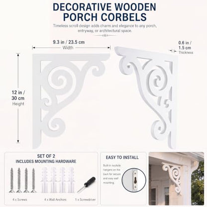 2 Pcs Large Wood Porch Corbels for Doorway 12" W x 0.6" D x 12" H