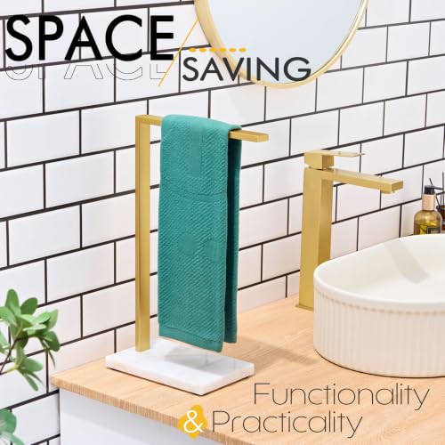 Hand Towel Bar Freestanding Towel Holder with Heavy Steady Marble Base for Bathroom Vanity Countertop 15.7'' Height
