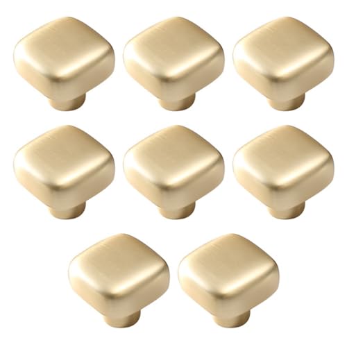 6 Pack Gold Cabinet Knobs 1.18" Brushed Gold Drawer Knobs Zinc Alloy Single Hole Square Pulls for Dresser 30mm Round Cupboard Handles for Kitchen Wardrobe Bathroom Hardware