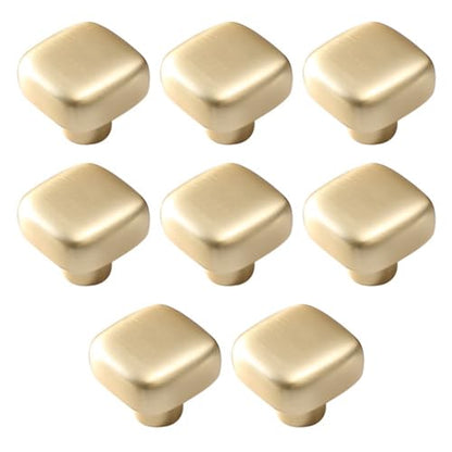 6 Pack Gold Cabinet Knobs 1.18" Brushed Gold Drawer Knobs Zinc Alloy Single Hole Square Pulls for Dresser 30mm Round Cupboard Handles for Kitchen Wardrobe Bathroom Hardware