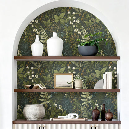 Dark Floral Peel and Stick Wallpaper for Bathroom 16.9inx196.8in (Dark / 16.9" x 196.8")