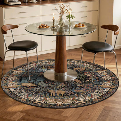 4ft Round Rug Circular Animal Print Area Rug Low Pile Indoor Rug (Vintage Black / 4' (Round))