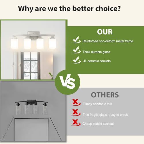 Brushed Nickel Bathroom Light Fixtures (Nickel-White Shade / 4-Light)
