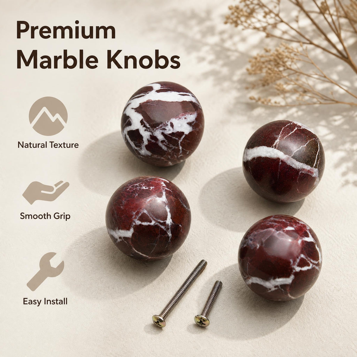 Natural Marble Round Cabinet Knobs (Violet)