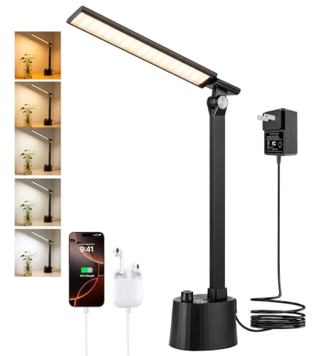 Desk Lamp for Home Office with USB C Charging Ports Wireless Charger