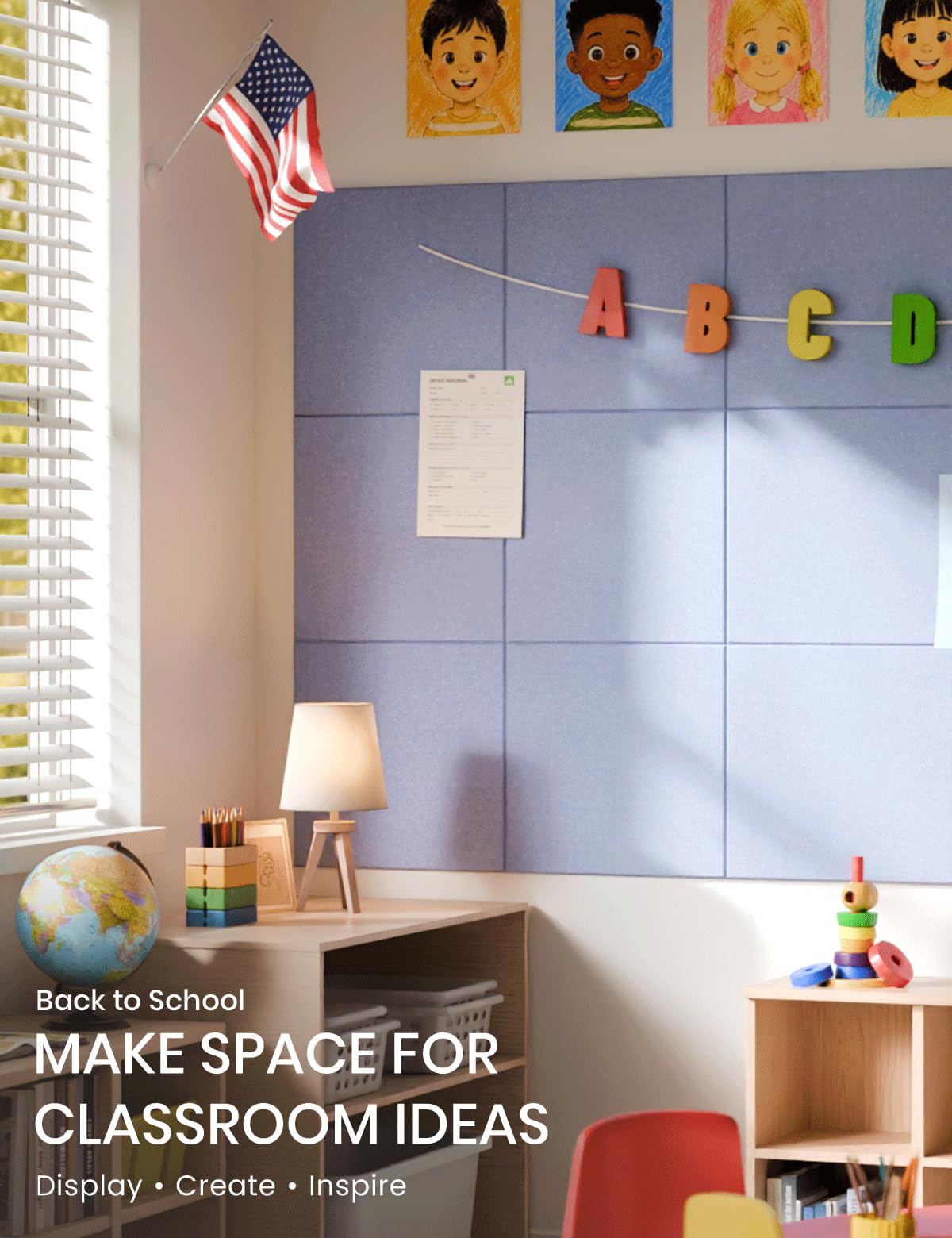 Felt Bulletin Board & Cork Board Alternative 48'' x 36'' (Soft Periwinkle / Solid tile 12-pack)