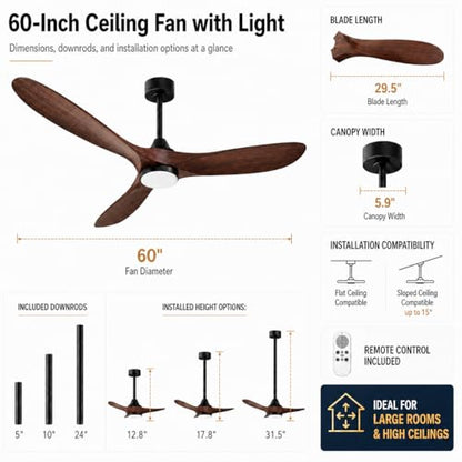 60" Ceiling Fan with Light (Walnut Finish / 60 Inches)