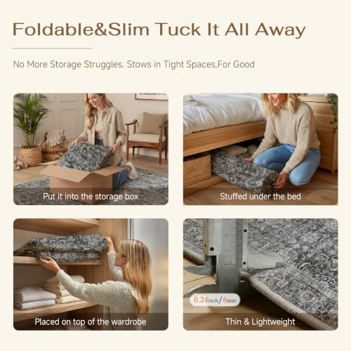 Black Washable 5x7 Area Rugs for Living Room Bedroom (Retro | Black / 5' x 7' (Rectangular))