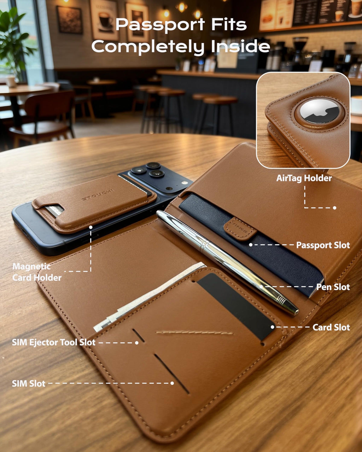 Passport Holder with AirTag (Brown)