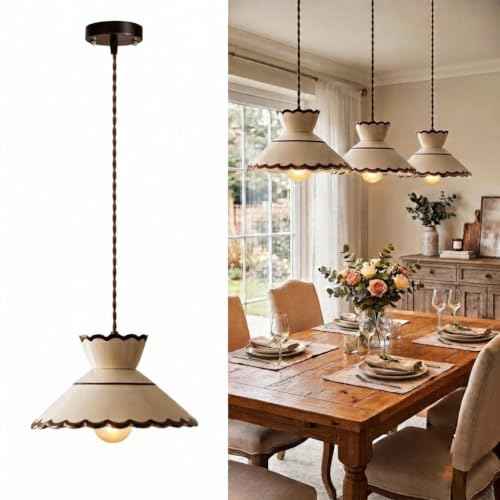 Cottagecore Scalloped Ceramic Pendant Light
