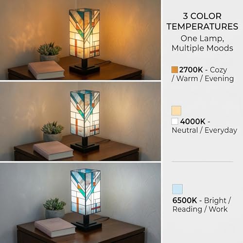 Stained Glass Lamp Handmade Mission Style 5.9" Wx15 H ETL Listed