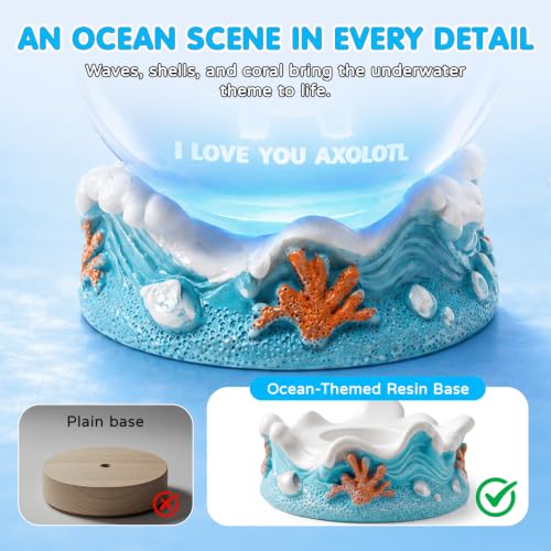 3D Crystal Ball Axolotl Night Light with Resin Base