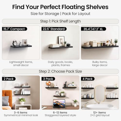 Black Floating Shelves 15.7in