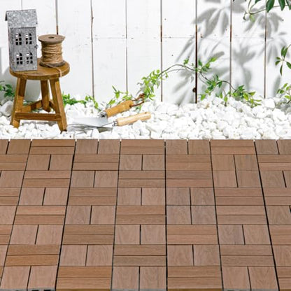 9 Pcs Wood Interlocking Deck Tiles