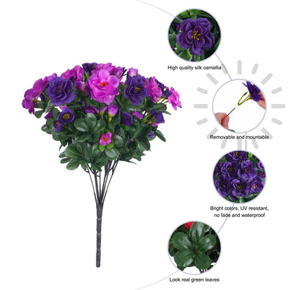Artificial Faux Outdoor Flowers Plants for Spring Summer Decoration (Purple+fuchsia)