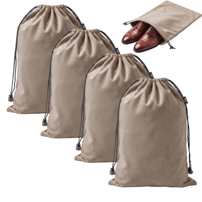 4 Pack Velvet Cloth Shoe Bags for Travel & Packing for Women & Men (Taupe)