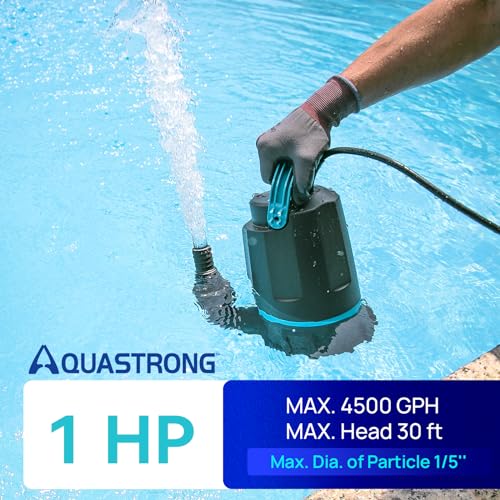 Sump Pump Submersible Water Pump Thermoplastic Portable Utility Pump High Flow Water Removal for Swimming Pool Garden Pond Basement Window Wells with 10ft Long Power Cord