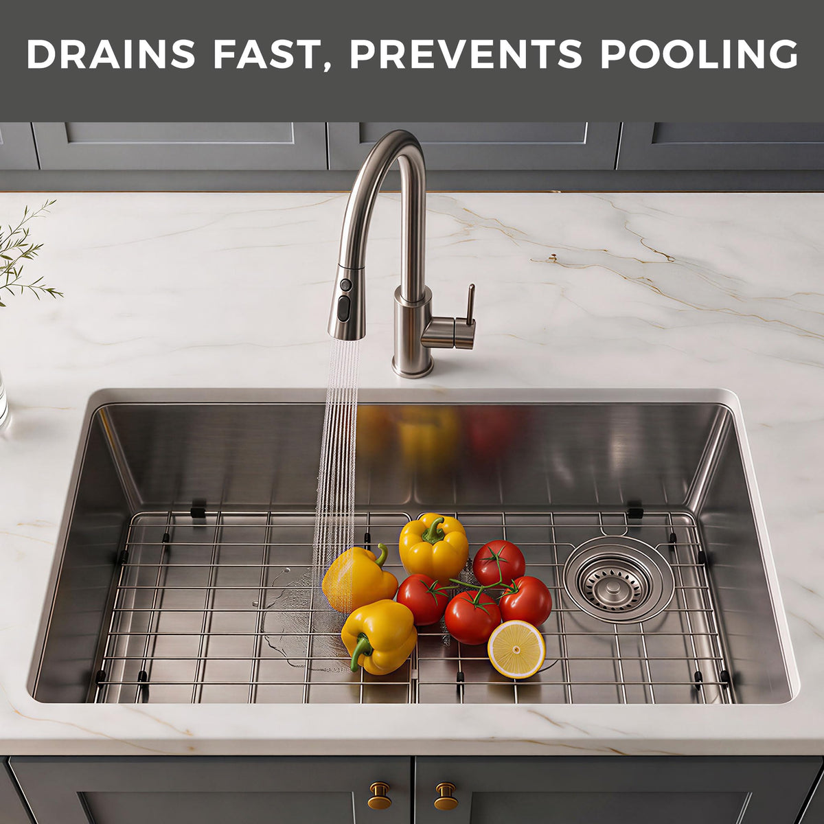 Stainless Steel Detachable Sink Grid (28-1/2" x 14-3/8" Rear Right Drain)