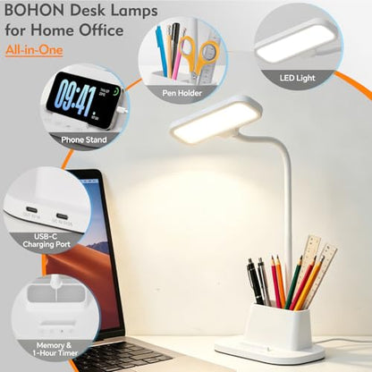 LED Desk Lamp for Dorm Room Small Desk Lamp with Pen Holder 5 Color Modes