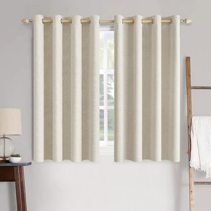 100% Blackout Linen Curtains for Bedroom 52x45 Inches Cream (Cream / 52"W x 45"L (Pack of 2))