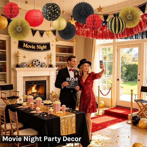 Red Black Gold Party Decorations Paper Fans Streamers Lanterns (Red,Black and Gold)