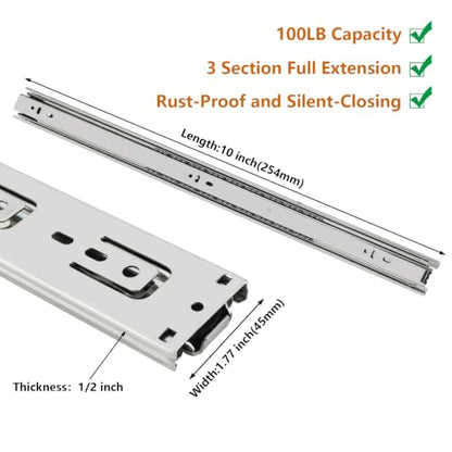 Heavy Duty Drawer Slides Side Mount 100 LB Capacity 10"