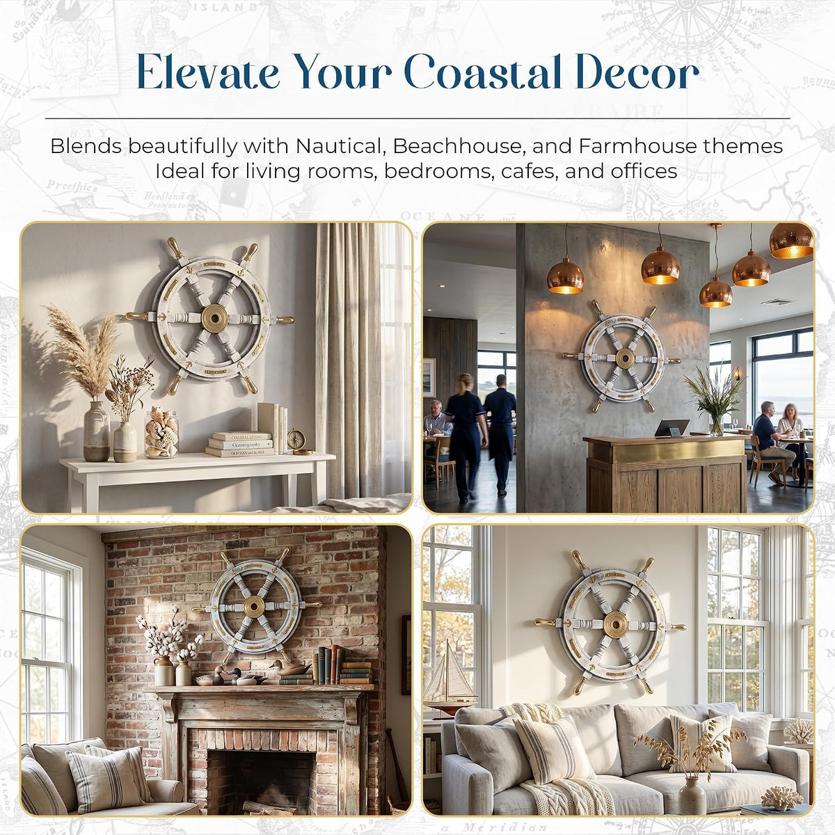 Coastal Voyage Antique White Finish Vintage Wooden Ship Wheel Nautical Wall Decor (White / 18"L x 18"W)