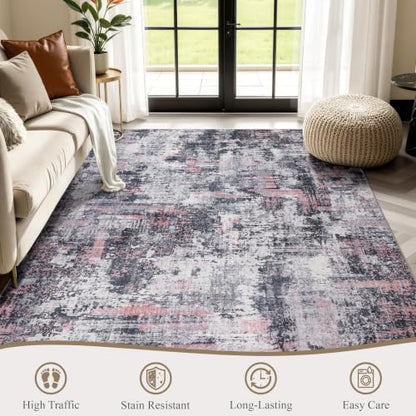 5x7 Washable Area Rug (Black & Pink / 5' x 7' (Rectangular))