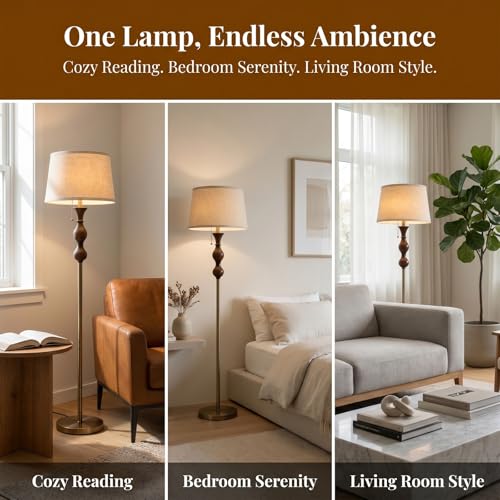 Wood & Brushed Floor Lamp with Pull Chain Switch & Remote Control