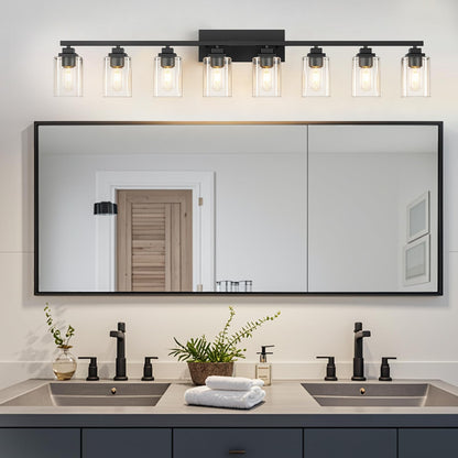 Matte Black Bathroom Light Fixtures (Black-Clear Shade / 8-Light)
