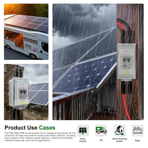 CNLONQ Solar Panel Disconnect Switch 20A~63A 1000V DC PV Circuit Breaker IP66 Waterproof with Connector and Install Hook for Outdoor Home Solar Panel Systems
