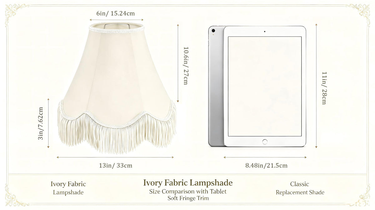 Set of 2 Fringe Scalloped Lamp Shades 6x13x10.6 Inches (Yellowish beige- 2Pack / 6*13*10.6in)