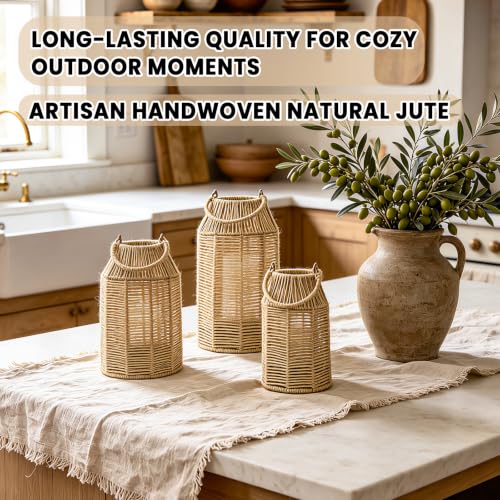 3 Pcs Natural Jute Boho Lanterns