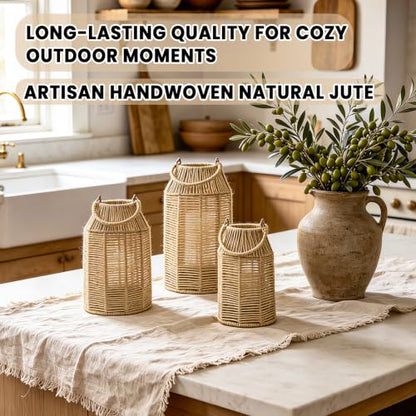 3 Pcs Natural Jute Boho Lanterns