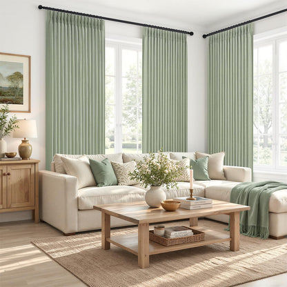 Viral Pinch Pleated Linen Curtains Blackout 90 Inch Long 2 Panel (Sagegreen / 50"W x 90"L (Pack of 2))