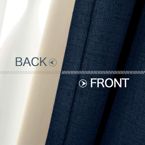 100% Blackout Linen Curtains for Bedroom 52x108 Inches Midnight Blue (Midnight Blue / 52"W x 108"L (Pack of 2))