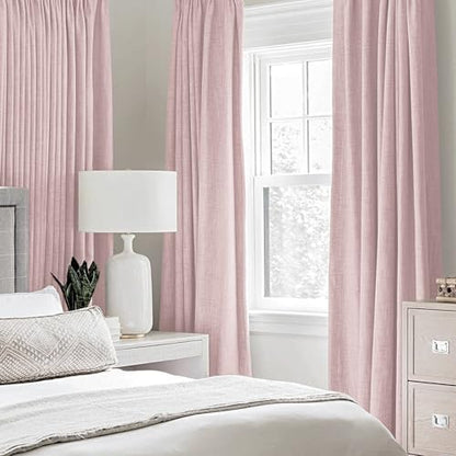 100% Blackout Linen Curtains for Bedroom 52x72 Inches Pink (Pink / 52"W x 72"L (Pack of 2))