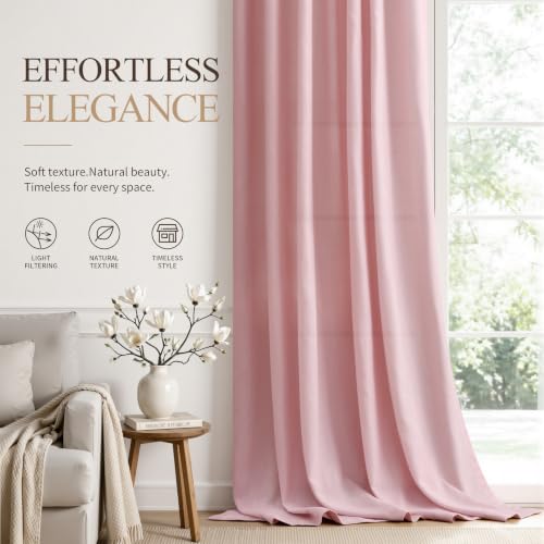 Pink Linen Curtains 90 Inches Long Drape for Living Room 2 Panels (Pink / 52"W x 90"L (Pack of 2))