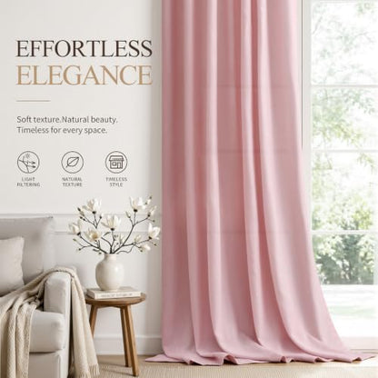 Pink Linen Curtains 90 Inches Long Drape for Living Room 2 Panels (Pink / 52"W x 90"L (Pack of 2))
