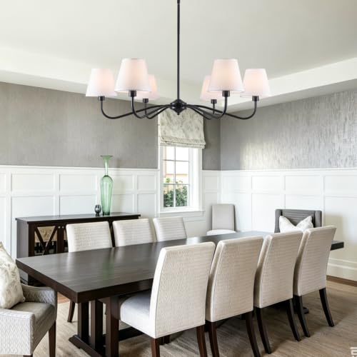 35.82in Black Modern Farmhouse Chandelier with Shades (Black)