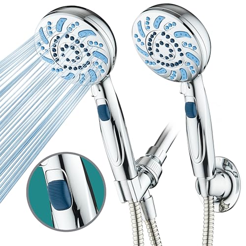 Seen-On-TV High Pressure 8-mode Handheld Shower Head - 2-mode Power Wash to Clean Tub, Tile & Pets, Stay-Clean Nozzles, Extra Long 6 ft. Stainless Steel Hose, Wall & Overhead Brackets, Modern