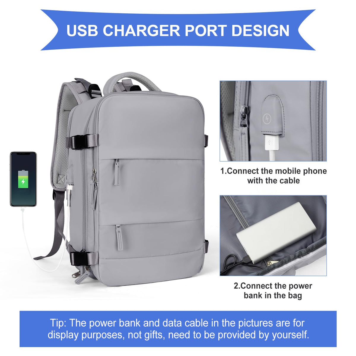 Travel Backpack For Women Men (Grey / 25 liters)