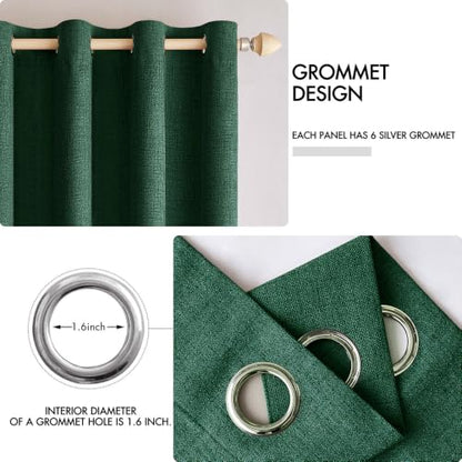 100% Blackout Linen Curtains for Bedroom 42x84 Inches Emerald Green (Emerald Green / 42"W x 84"L (Pack of 2))